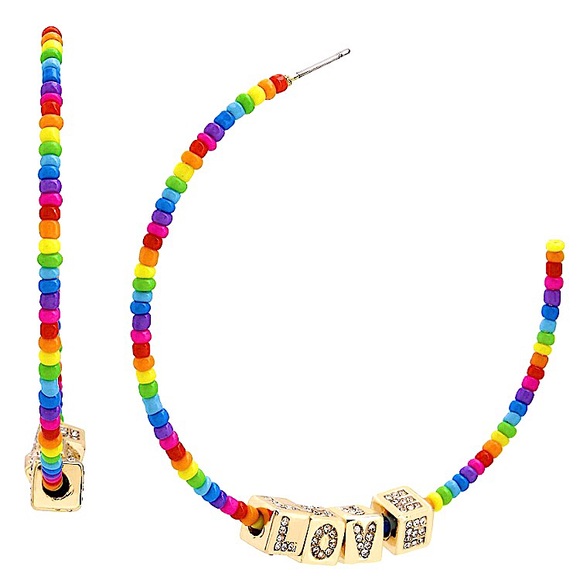 Betsey Johnson LOVE Rainbow Beaded Hoop Earrings - Picture 16 of 16